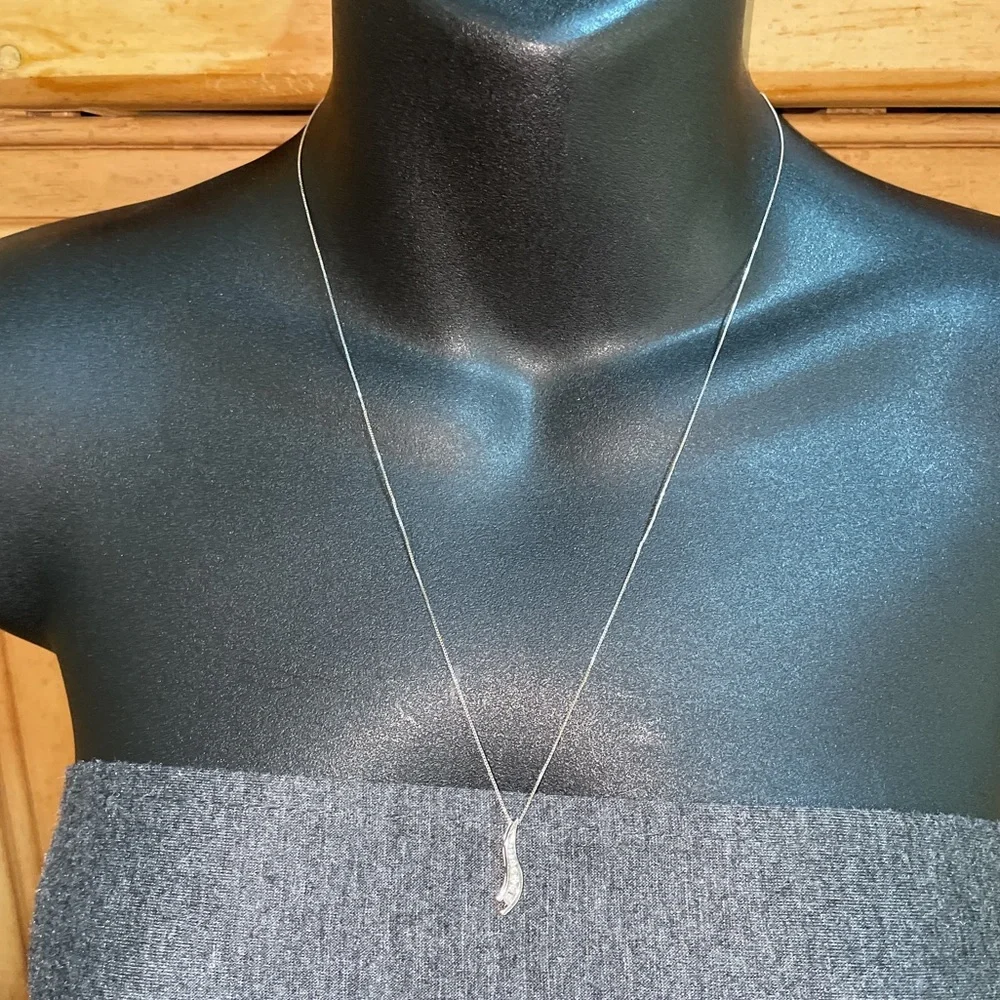 Solid 14K White Gold Natural Diamond Pendant Box Link Neck Chain Necklace
